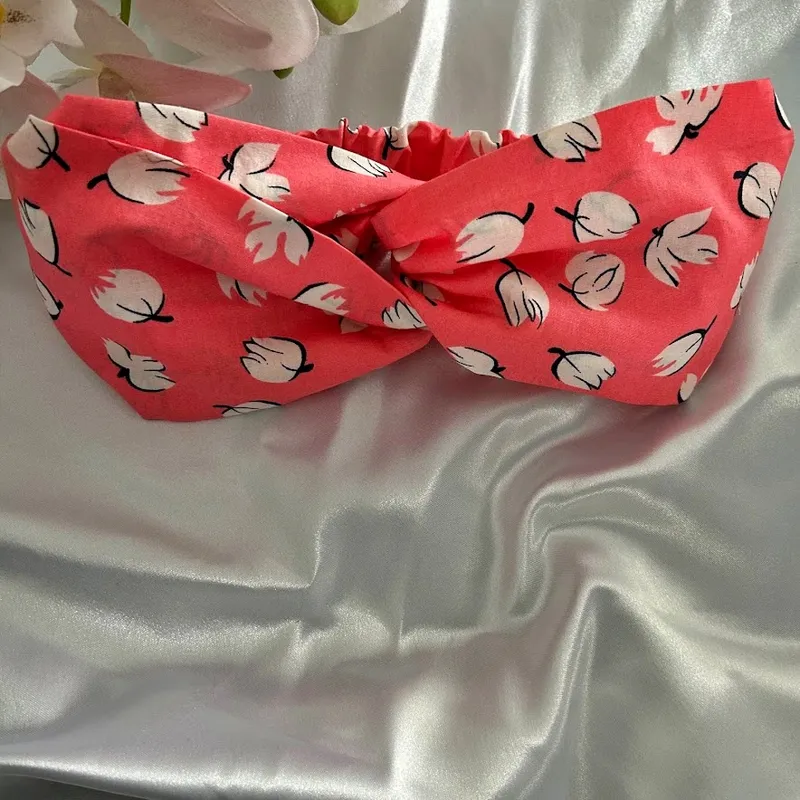 bandeau en coton saumon tulipes