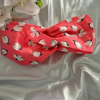 bandeau en coton saumon tulipes