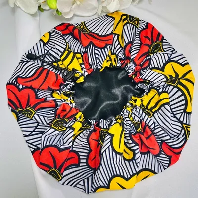 bonnet de nuit en satin fleurs de mariage saumon 