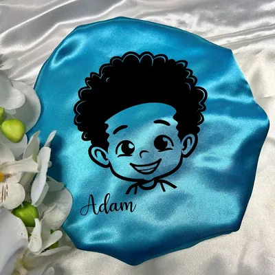 Bonnet de nuit en satin turquoise petit garçon à personnaliser
