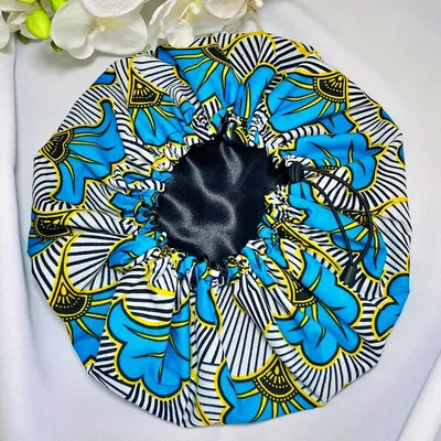 BONNET DE NUIT EN SATIN WAX FLEURS DE MARIAGE BLEU