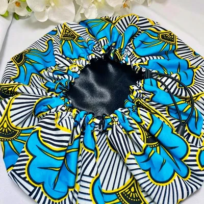 bonnet de nuit satin wax fleurs de mariage bleu