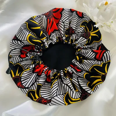 Bonnet de nuit wax orange et noir