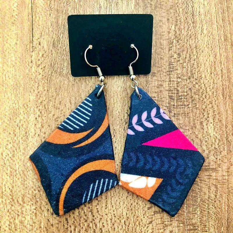 boucles d'oreilles en tissu losange kalavy