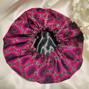 Bonnet de nuit en satin et wax rose pailleté