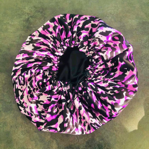 bonnet de nuit satin léopard violet