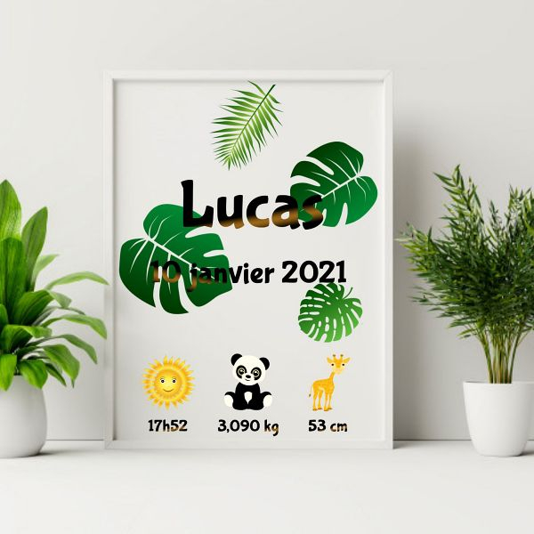 Affiche naissance jungle 