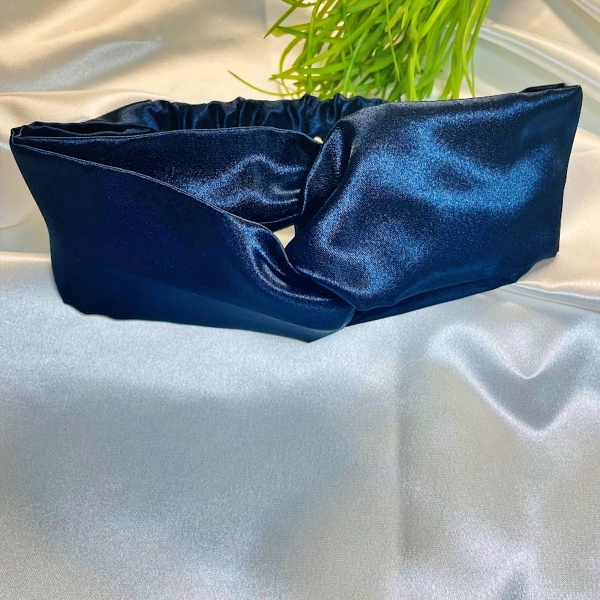 bandeau torsadé en satin enfant bleu nuit