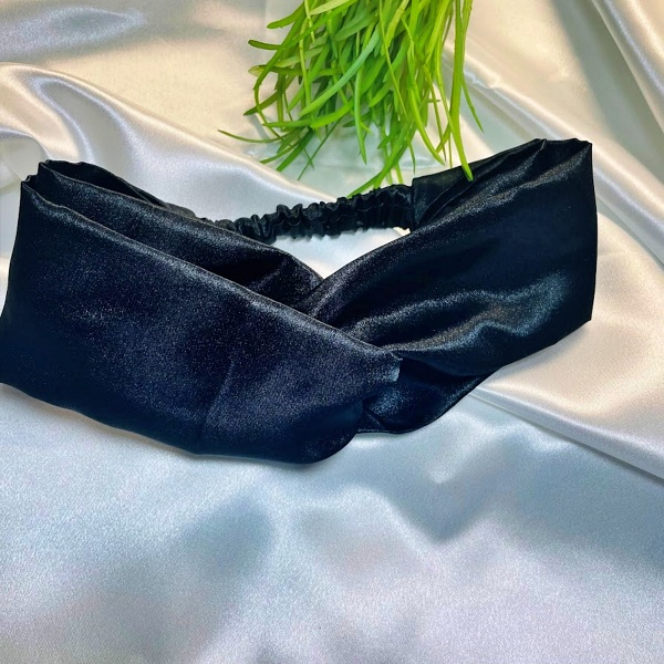 bandeau torsadé en satin enfant noir