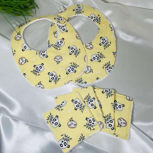 Bavoirs et lingettes jaune panda 