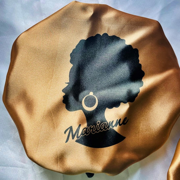 Bonnet de nuit en satin à personnaliser tête afro