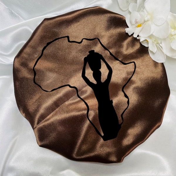 bonnet de nuit en satin afrik marron