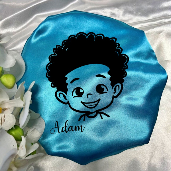Bonnet de nuit en satin turquoise petit garçon à personnaliser
