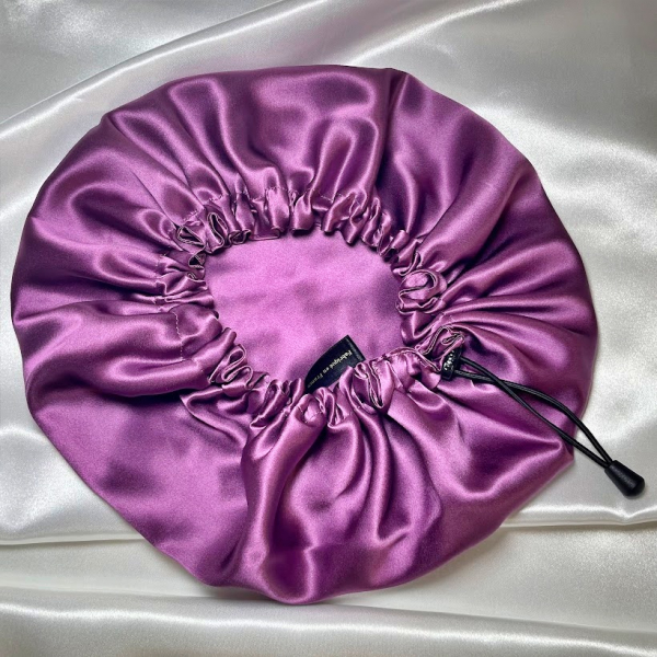 bonnet de nuit en soie de murier violet 