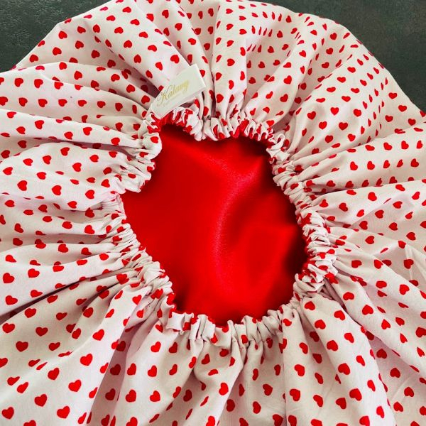 BONNET DE NUIT SATIN COTON COEUR FOND BLANC