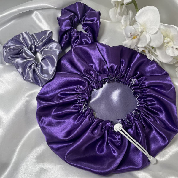 pack cové bonnet en satin chouchou violet