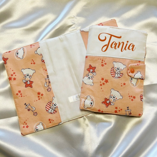 Protège carnet de santé ourson saumon