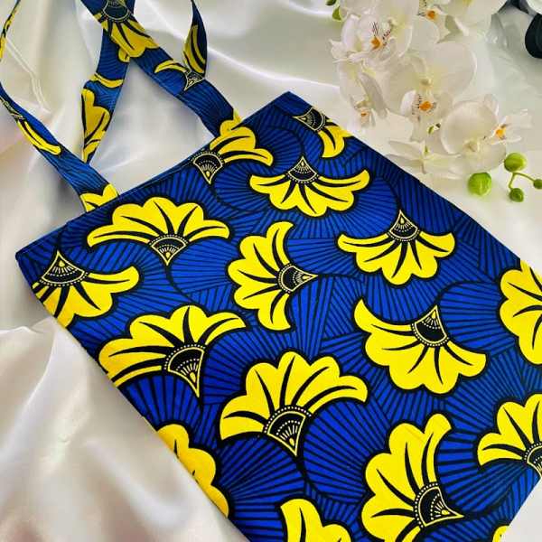tote bag fleurs de mariage bleu jaune